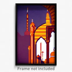 Pixel Art Poster - Orange Mosque (8 Bit Psychedelic Trippy Video Game Print)