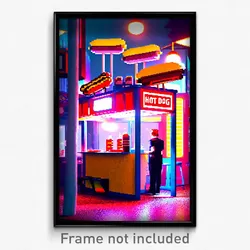 Pixel Art Poster - Uneven Hot Dog Stand (8 Bit Psychedelic Video Game Print)