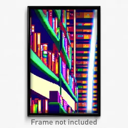 Pixel Art Poster - Wiggly Library (8 Bit Psychedelic Trippy Video Game Print)