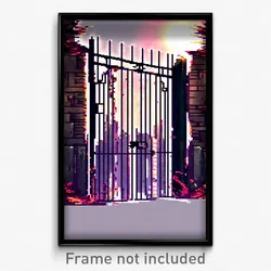 Pixel Art Poster - Damaged Gate (8 Bit Psychedelic Trippy Video Game Print)