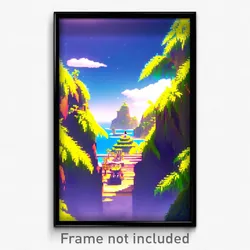 Pixel Art Poster - Spectacular Isle (8 Bit Psychedelic Trippy Video Game Print)
