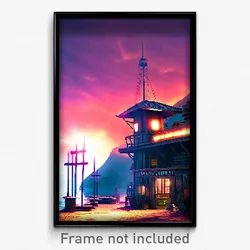 Pixel Art Poster - Amazing Outpost (8 Bit Psychedelic Trippy Video Game Print)