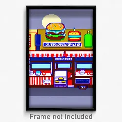 Pixel Art Poster - Outrageous Burger Stand (8 Bit Psychedelic Video Game Print)