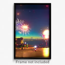 Pixel Art Poster - Distant Fireworks (8 Bit Psychedelic Trippy Video Game Print)