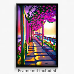 Pixel Art Poster - Flowery Pier (8 Bit Psychedelic Trippy Video Game Print)