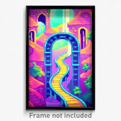 Pixel Art Poster - Whimsical Aquaduct (8 Bit Psychedelic Video Game Print)