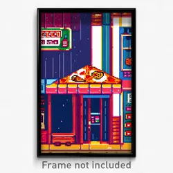 Pixel Art Poster - Electric Pizza Shop (8 Bit Psychedelic Video Game Print)