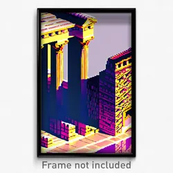 Pixel Art Poster - Fluid Acropolis (8 Bit Psychedelic Trippy Video Game Print)