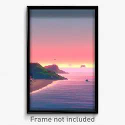 Pixel Art Poster - Faraway Beach (8 Bit Psychedelic Trippy Video Game Print)