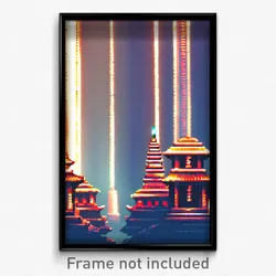 Pixel Art Poster - Flickering Temple (8 Bit Psychedelic Trippy Video Game Print)