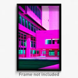 Pixel Art Poster - Pink Modern Architecture (8 Bit Psychedelic Video Game Print)