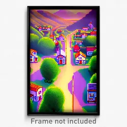 Pixel Art Poster - Extra Small Small Town (8 Bit Psychedelic Video Game Print)