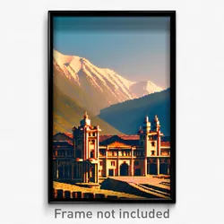 Pixel Art Poster - Mountainous Historical Architecture (8 Bit Video Game Print)