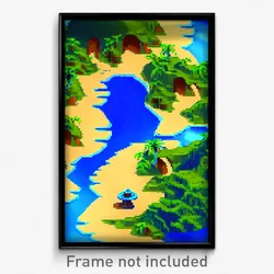 Pixel Art Poster - Blue Exotic Island (8 Bit Psychedelic Video Game Print)