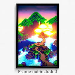 Pixel Art Poster - Virtual Isle (8 Bit Psychedelic Trippy Video Game Print)