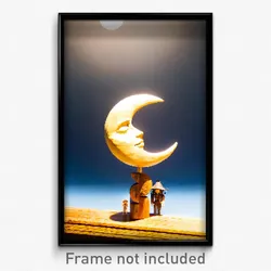 Pixel Art Poster - Wooden Moon (8 Bit Psychedelic Trippy Weird Video Game Print)