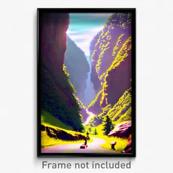 Pixel Art Poster - Bountiful Gorge (8 Bit Psychedelic Trippy Video Game Print)