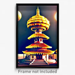 Pixel Art Poster - Spherical Pagoda (8 Bit Psychedelic Trippy Video Game Print)