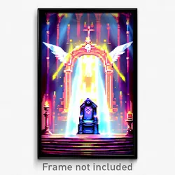 Pixel Art Poster - Angelic Throne Room (8 Bit Psychedelic Video Game Print)