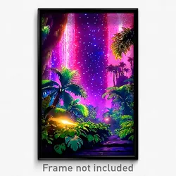 Pixel Art Poster - Starry Jungle (8 Bit Psychedelic Trippy Video Game Print)