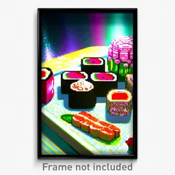 Pixel Art Poster - Bubbly Sushi (8 Bit Psychedelic Trippy Video Game Print)