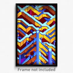 Pixel Art Poster - Zigzag Cartoon Architecture (8 Bit Video Game Print)