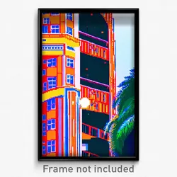 Pixel Art Poster - Orange Hotel (8 Bit Psychedelic Trippy Video Game Print)