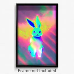 Pixel Art Poster - Glitch Art Rabbit (8 Bit Psychedelic Trippy Video Game Print)