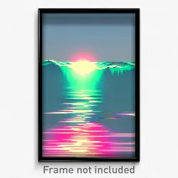Pixel Art Poster - Glitch Art Ocean (8 Bit Psychedelic Trippy Video Game Print)