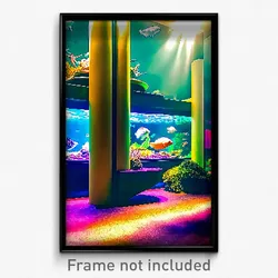 Pixel Art Poster - Vibrant Aquarium (8 Bit Psychedelic Trippy Video Game Print)