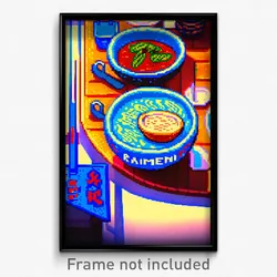 Pixel Art Poster - Blue Ramen (8 Bit Psychedelic Trippy Weird Video Game Print)
