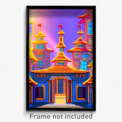 Pixel Art Poster - Harmonious Cartoon Architecture (8 Bit Video Game Print)