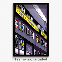 Pixel Art Poster - Gray Comic Book Store (8 Bit Psychedelic Video Game Print)