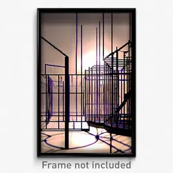 Pixel Art Poster - Complex Wire Frame Room (8 Bit Psychedelic Video Game Print)