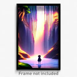 Pixel Art Poster - Anime Like Waterfall (8 Bit Psychedelic Video Game Print)