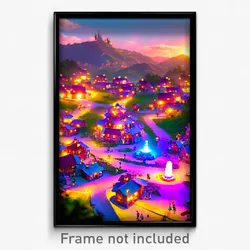 Pixel Art Poster - Vibrating Village (8 Bit Psychedelic Trippy Video Game Print)