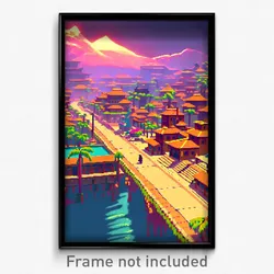 Pixel Art Poster - Gigantic Exotic Town (8 Bit Psychedelic Video Game Print)