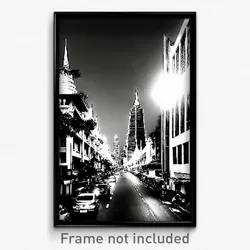Pixel Art Poster - Black And White Thai City (8 Bit Video Game Print)