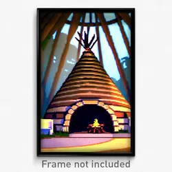 Pixel Art Poster - Round Wigwam (8 Bit Psychedelic Trippy Video Game Print)