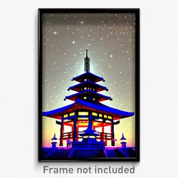 Pixel Art Poster - Starry Pagoda (8 Bit Psychedelic Trippy Video Game Print)
