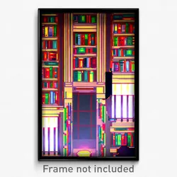 Pixel Art Poster - Esteemed Library (8 Bit Psychedelic Trippy Video Game Print)