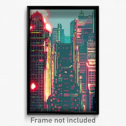 Pixel Art Poster - Monstrous City (8 Bit Psychedelic Trippy Video Game Print)