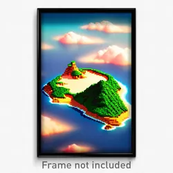 Pixel Art Poster - Far Exotic Island (8 Bit Psychedelic Trippy Video Game Print)