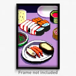 Pixel Art Poster - Normal Sushi (8 Bit Psychedelic Trippy Video Game Print)