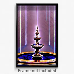 Pixel Art Poster - Bronze Fountain (8 Bit Psychedelic Trippy Video Game Print)