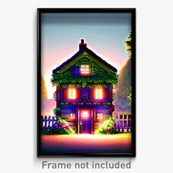 Pixel Art Poster - Sweet Cottage (8 Bit Psychedelic Trippy Video Game Print)