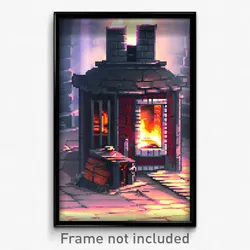 Pixel Art Poster - Haunted Furnace (8 Bit Psychedelic Trippy Video Game Print)