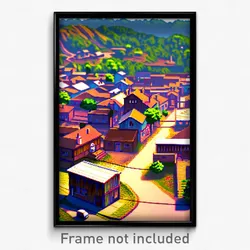 Pixel Art Poster - Unkempt Small Town (8 Bit Psychedelic Video Game Print)
