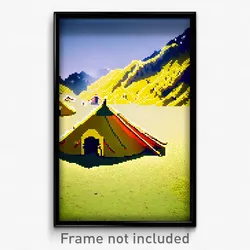 Pixel Art Poster - Yellow Camp (8 Bit Psychedelic Trippy Weird Video Game Print)