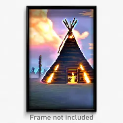 Pixel Art Poster - Thunderous Tepee (8 Bit Psychedelic Trippy Video Game Print)